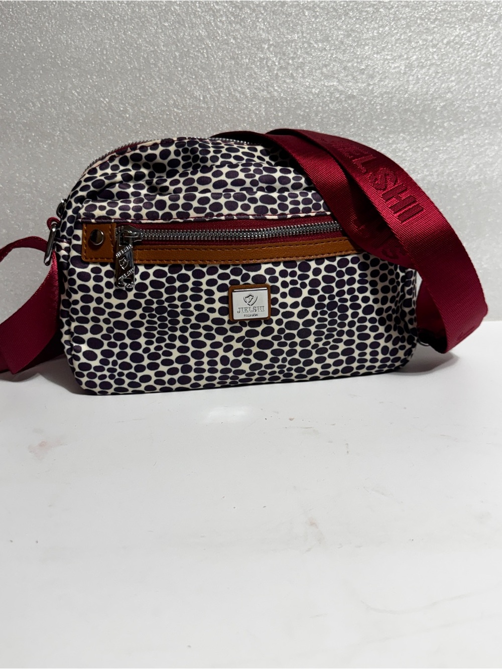 Jielshi Polka Dot Crossbody Bag navy and cream nylon